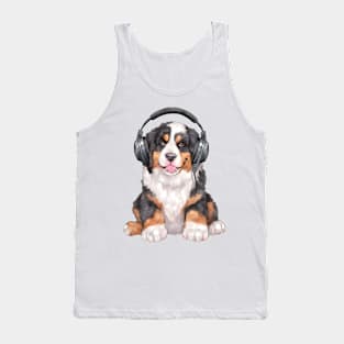 Watercolor Bernese Mountain Dog with Headphones Tank Top